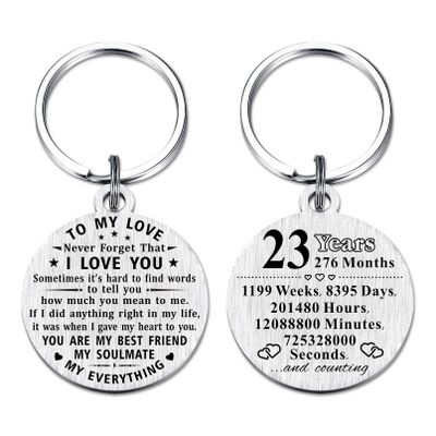 23rd Anniversary Keychain Gifts, Steel Engraved 23 Year Anniversary Decorations, 23 Yr Anniversary for Men Husband Women Wife
