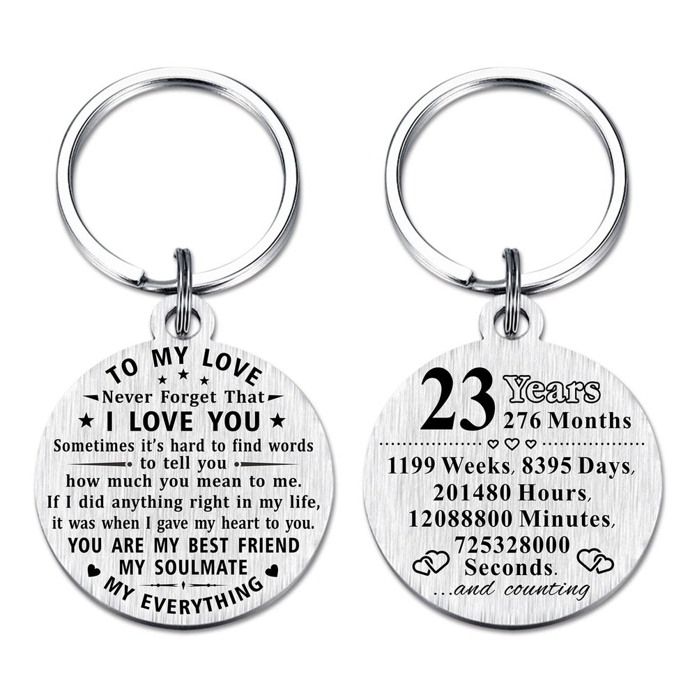 23rd Anniversary Keychain Gifts, Steel Engraved 23 Year Anniversary Decorations, 23 Yr Anniversary for Men Husband Women Wife
