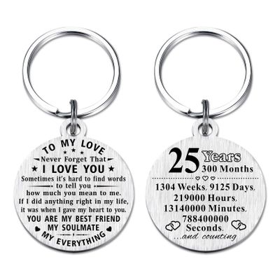 ABNTY 25th Anniversary Keychain Gifts, Steel Engraved 25 Year Anniversary Decorations, 25 Yr Anniversary for Men Husband Women Wife