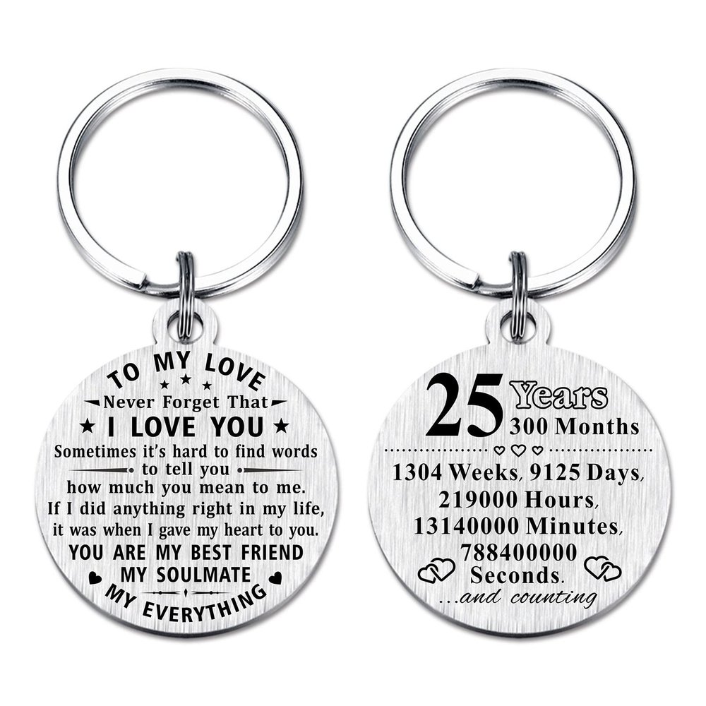 ABNTY 25th Anniversary Keychain Gifts, Steel Engraved 25 Year Anniversary Decorations, 25 Yr Anniversary for Men Husband Women Wife