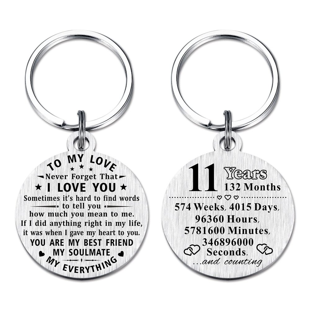 11th Anniversary Keychain Gifts, Steel Engraved 11 Year Anniversary Decorations, Happy Elven Year Anniversary for Men Husband Women Wife