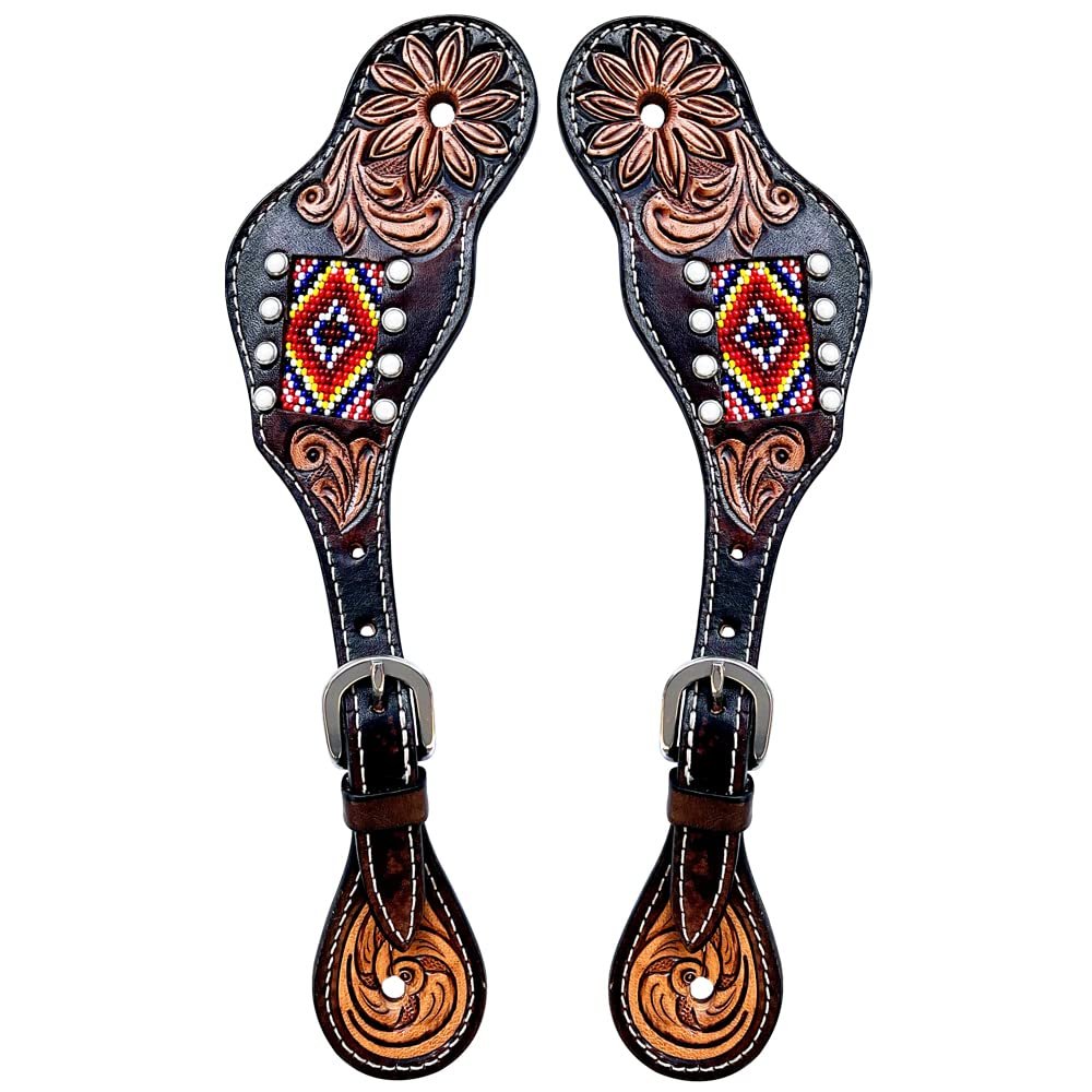 BAR H EQUINE Leather Spurs Straps for Adults Western Womens Spur Horse Riding Barrel Racing Show and Rodeo Strap Adult Women