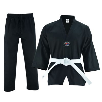 Regular Taekwondo Gi Uniform Set 8oz Ultra Light TKD Suit With Belt For Kids Adults Unisex (Black, 000)