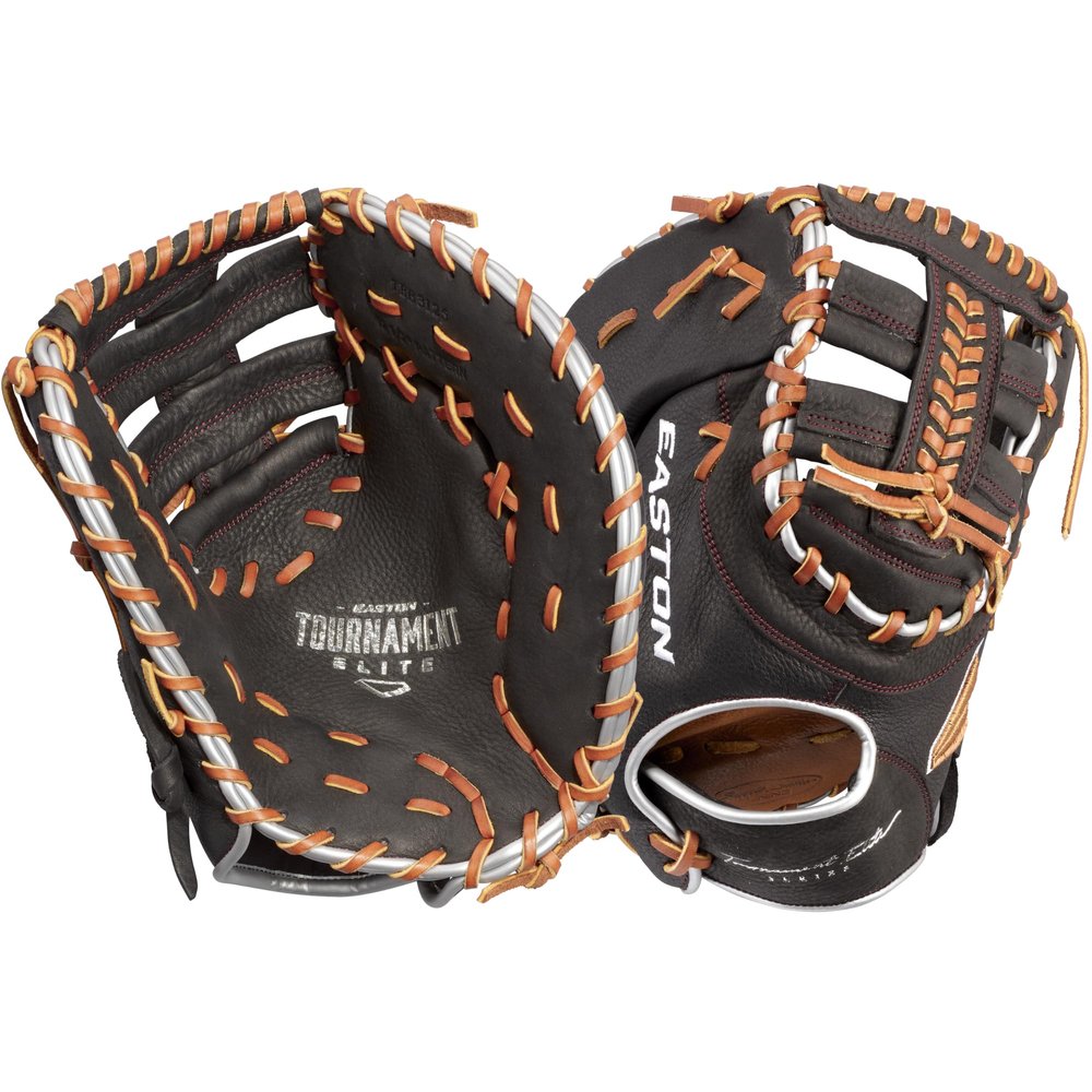 Easton | TOURNAMENT ELITE Baseball First Base Mitt | 12.5" | Single Post Double Bar Web | Left Hand Throw | Black/Tan