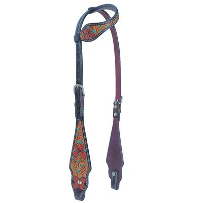 BAR H EQUINE American Leather Horse Saddle Tack One Ear Headstall | Browband Tropical Turquoise Curved Collection