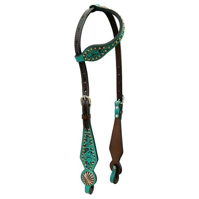 BAR H EQUINE American Leather Horse Saddle Tack One Ear Headstall | Browband Spotted Pinwheel Collection