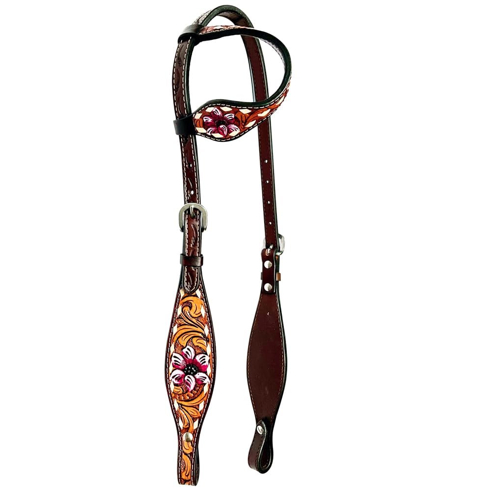 BAR H EQUINE American Leather Horse Saddle Tack One Ear Headstall | Browband Tropical Chaya Collection