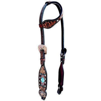 BAR H EQUINE Beaded Symmetry Leather One Ear Headstall | Western Headstalls for Horses American