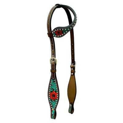 BAR H EQUINE American Leather Horse Saddle Tack One Ear Headstall | Browband Botanic Chiseled Collection