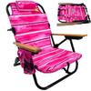 EasyGo Product Backpack Beach Chair 5 Positions and Cup Holder Pouch on Side Padded Pillow Storage Bag on Back Lightweight Rustproof Aluminum Black Frame - 1 Pack Pink Stripes view 1
