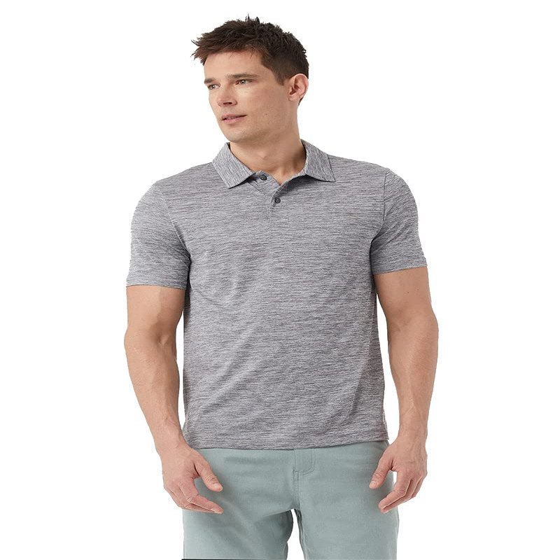 32 Degrees Mens Ultra-Sonic Polo | Slim Fit | Breathable | Moisture Wicking | Anti-Odor | Golf, Charcoal Space Dye, Small