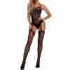 NaRHbrg Womens Fishnet Bodystocking Bodysuit Babydoll Lingerie Sexy Lace Halter Garter Chemise Nightwear Attached Stockings Black view 2