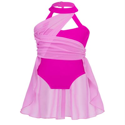 Freebily Girls Halter Neck Ballet Lyrical Dance Dress Cross Back Gymnastics Leotard Skirt Chiffon Modern Praise Dance Costume Caged Back Rose 6