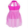 Freebily Girls Halter Neck Ballet Lyrical Dance Dress Cross Back Gymnastics Leotard Skirt Chiffon Modern Praise Dance Costume Caged Back Rose 6 view 2