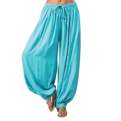tuduoms Women's Casual Pants Boho Harem Yoga Pilates Plus Size Linen Pleated Baggy Hippie Lounge Pants Loose Palazzo Pants Blue