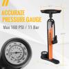 MOHEGIA Bike Floor Pump with Gauge,Air Bicycle Pump Inflator with High Pressure 160 PSI,Fits Schrader and Presta Valve/Orange view 3