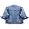 Locachy Womens 3/4 Sleeve Short Denim Jacket Lapel Button Down Cropped Trucker Jean Jackets Coats Light Blue L view 4