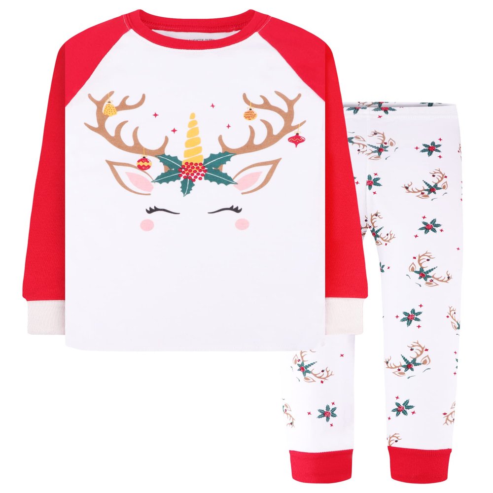 DAUGHTER QUEEN Girls Christmas Pajamas Size 6 Unicorn Pjs for Girls 6t 100% Cotton Xmas Pj Set Toddler Kids Deer Cozy Sleepwear Night Clothes Elk Jammies Small 6X 5-6 Years Old