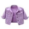 Locachy Womens 3/4 Sleeve Short Denim Jacket Lapel Button Down Cropped Trucker Jean Jackets Coats Purple S view 1