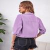 Locachy Womens 3/4 Sleeve Short Denim Jacket Lapel Button Down Cropped Trucker Jean Jackets Coats Purple S view 3