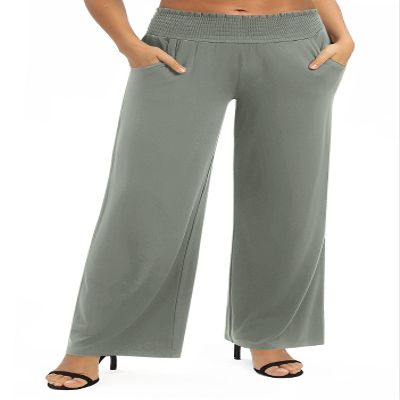 Urban CoCo Womens High Waist Flowy Palazzo Pants Elastic Waist Wide Leg Stretchy Straight Leg Dressy Casual Lounge Trousers (Light Gray, M)