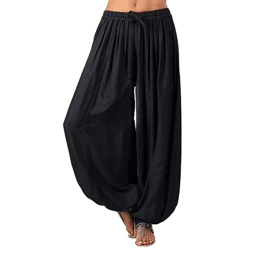 tuduoms Women's Casual Pants Boho Harem Yoga Pilates Plus Size Linen Pleated Baggy Hippie Lounge Pants Loose Palazzo Pants Black