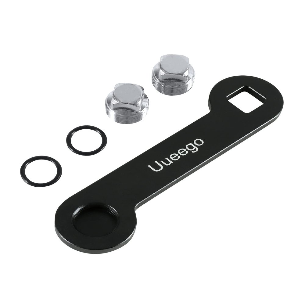uueeGo Non Corrosive Aluminum Boat Drain Plug Wrench, Patented, Fits 1/2 inch NPT Plug, Easy To Use and Store, Includes 2 Spare Boat Drain Plugs, Black