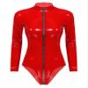easyforever Women's Wet Look Leather Bodysuit One Piece Mock Neck Catsuits Clubwear Jumpsuit Red Type Z 4X-Large view 1