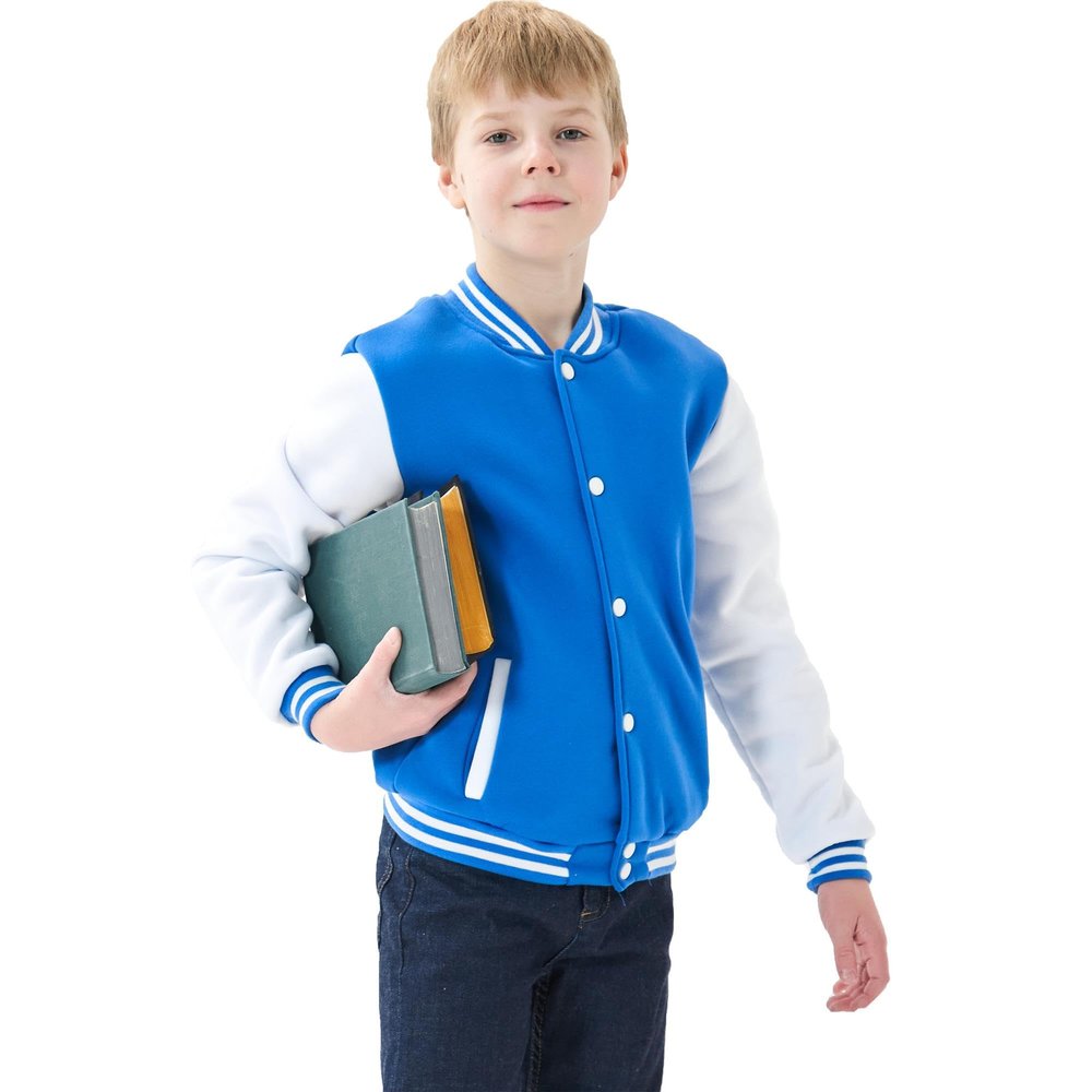 NICNZQI Kids Varsity Jacket Girls Boys Baseball Jacket Bomber Coat School Jackets with Pocket (Blue,6 Years,6 Years)