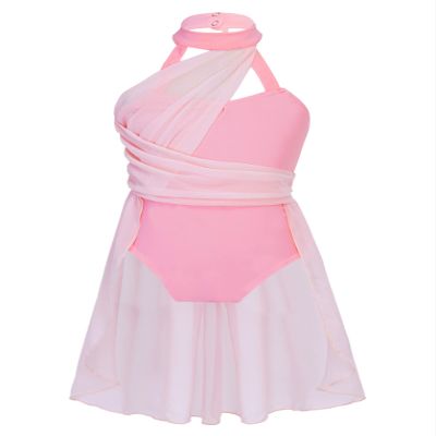 Freebily Girls Halter Neck Ballet Lyrical Dance Dress Cross Back Gymnastics Leotard Skirt Chiffon Modern Praise Dance Costume Caged Back Pink 6
