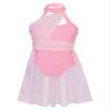 Freebily Girls Halter Neck Ballet Lyrical Dance Dress Cross Back Gymnastics Leotard Skirt Chiffon Modern Praise Dance Costume Caged Back Pink 6 view 1