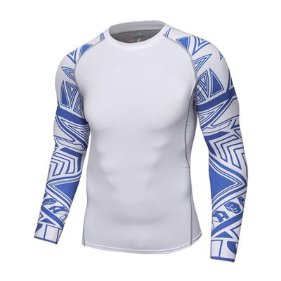 Hansber Man's 3D Printed Long Sleeve UPF 50+ Swim Rash Guard Shirts Quick Dry Athletic Tank Top Type A Large