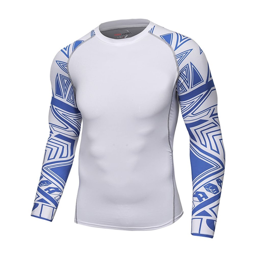 Hansber Man's 3D Printed Long Sleeve UPF 50+ Swim Rash Guard Shirts Quick Dry Athletic Tank Top Type A Large