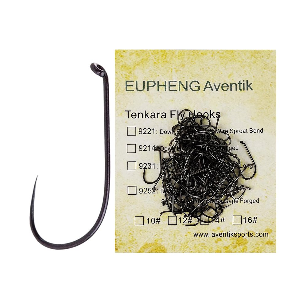 EUPHENG100pack Tenkara Hook Fly Fishing Hook Catch&Release for Dry Wet Nymph10#~16# Assortment Competition Hooks (#10, Tenkara Fly hook-9214)