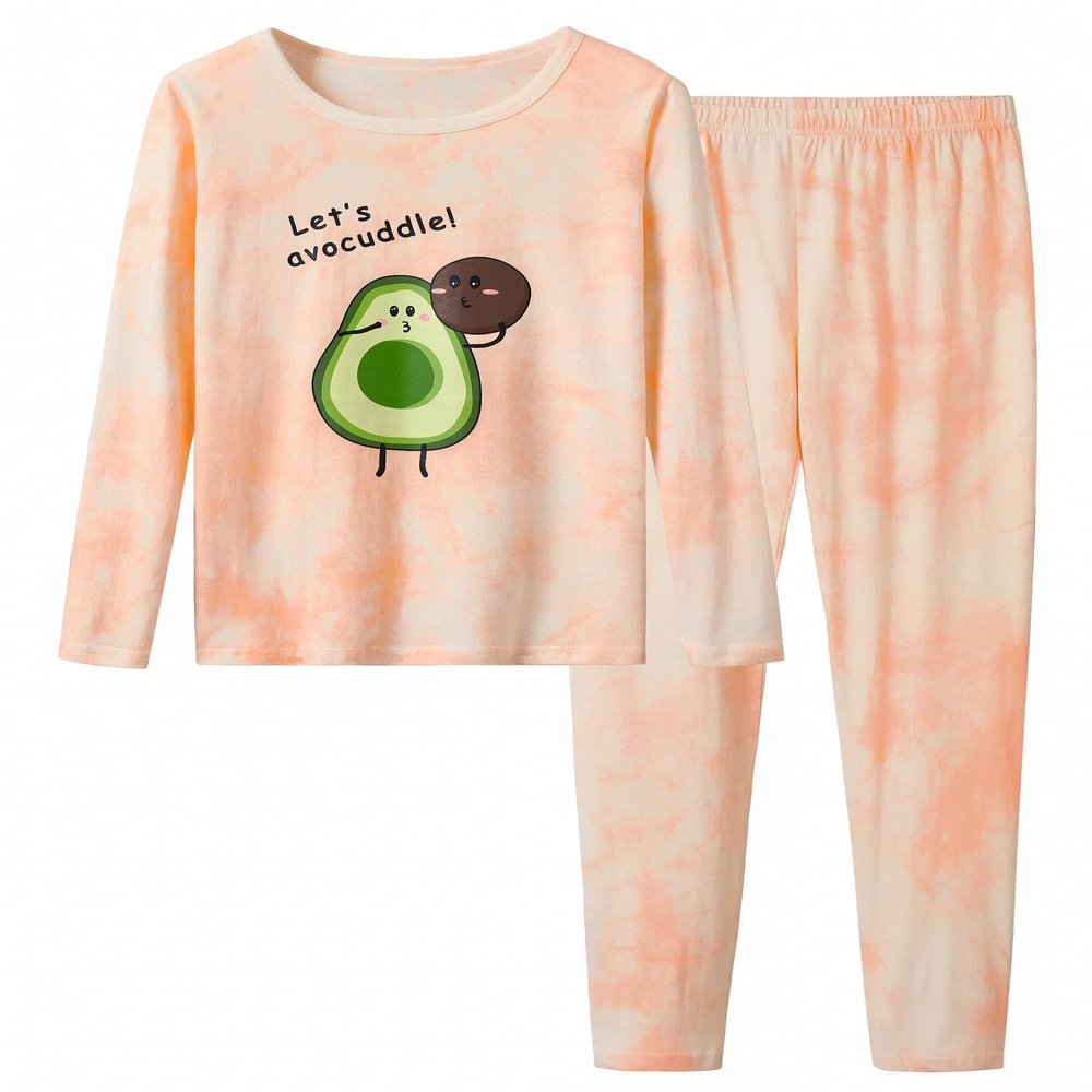 Beezizac Orange-Pink Avocado Pajamas for Girls Long Sleeves Size 16