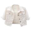 Locachy Womens 3/4 Sleeve Short Denim Jacket Lapel Button Down Cropped Trucker Jean Jackets Coats White M view 1
