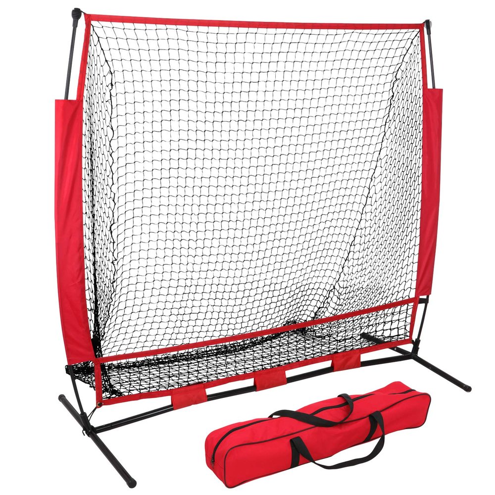F2C 5'x5' Baseball and Softball Practice Net Portable Hitting Pitching Net with Strike Zone, Bow Frame and Carry Bag, Baseball Equipment Great for All Skill Levels (5'x5')