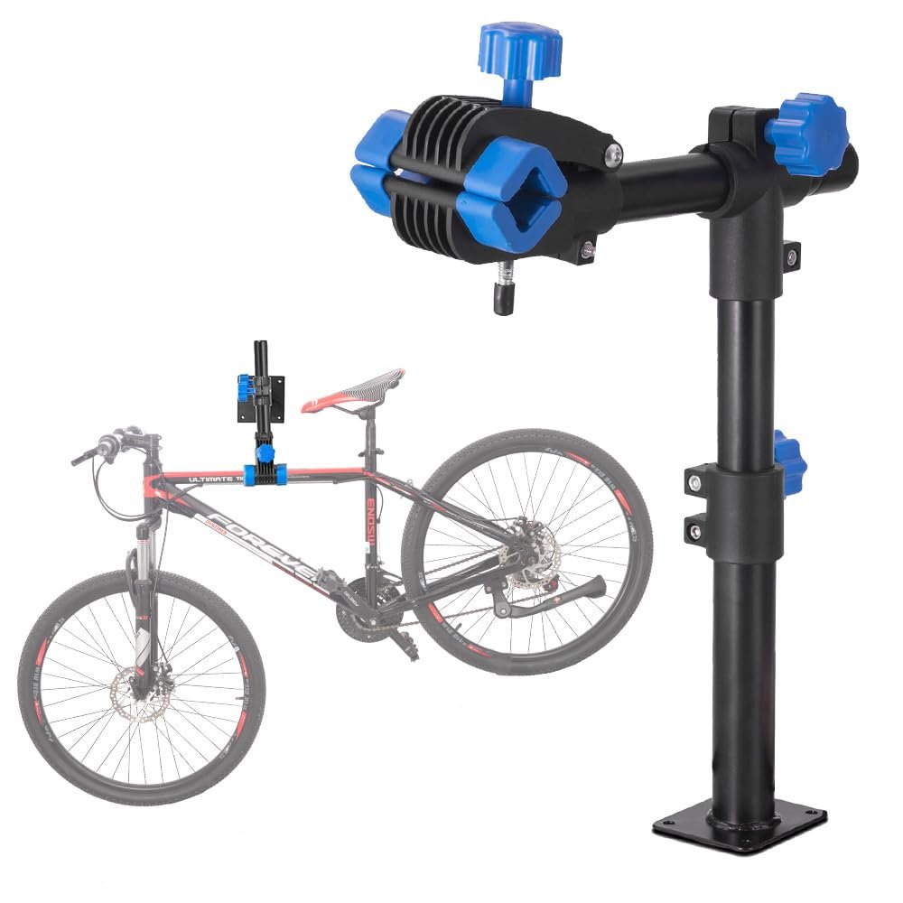 teraysun Bike Repair Stand (Max 66lbs)- Wall Bench Mount Workbench Rack Height-Adjustable 48~69cm, 360 Rotatable Clamp Fits 16''-29'' BikesBLACK