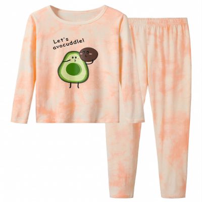 Beezizac Orange-Pink Avocado Pajamas for Girls Long Sleeves Size 4T