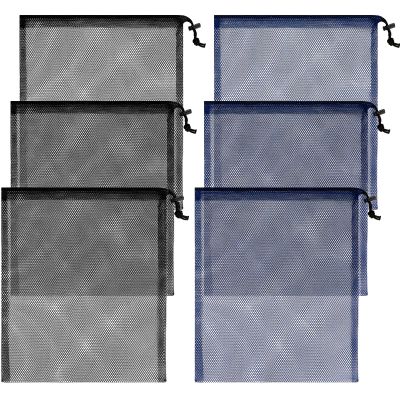 LEIFIDE 6 Pcs Mesh Drawstring Bag Scalloping Bag Dive 13 x 15.5 Inch Nylon Net Lock for Swimming Sports(Black and Dark Blue)