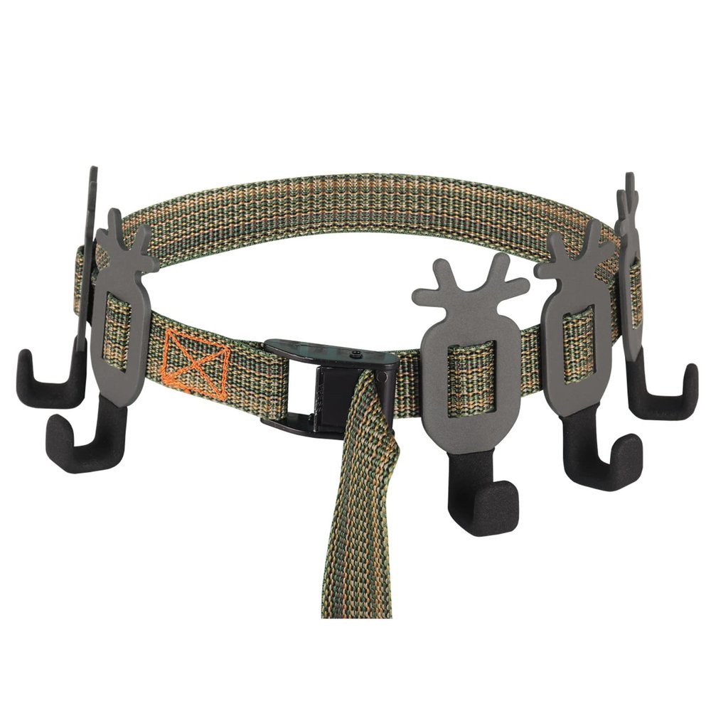 Highwild Treestand Strap Gear Hangers for Hunting Gears Bow - Multi-Hook Accessory Holder - NO Plastic Parts - ON Your Tree in Seconds - 5 Hooks Set (Green)