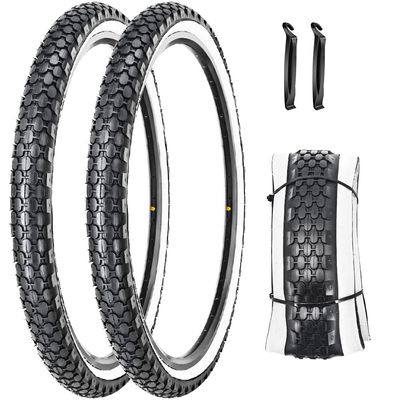 2 Pack 24"x2.125" Inch Cruiser Bike Tire White Wall Pair Replacement Bicycle Tires with Levers