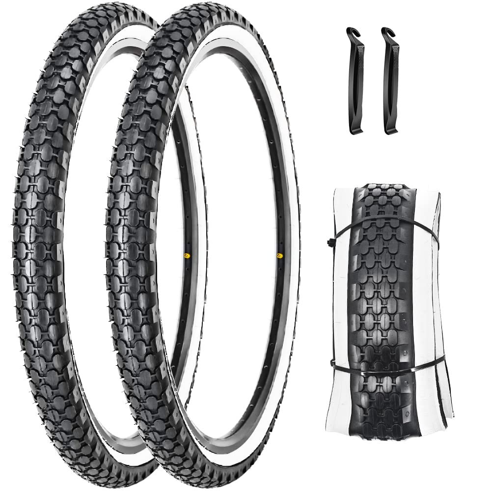 2 Pack 24"x2.125" Inch Cruiser Bike Tire White Wall Pair Replacement Bicycle Tires with Levers