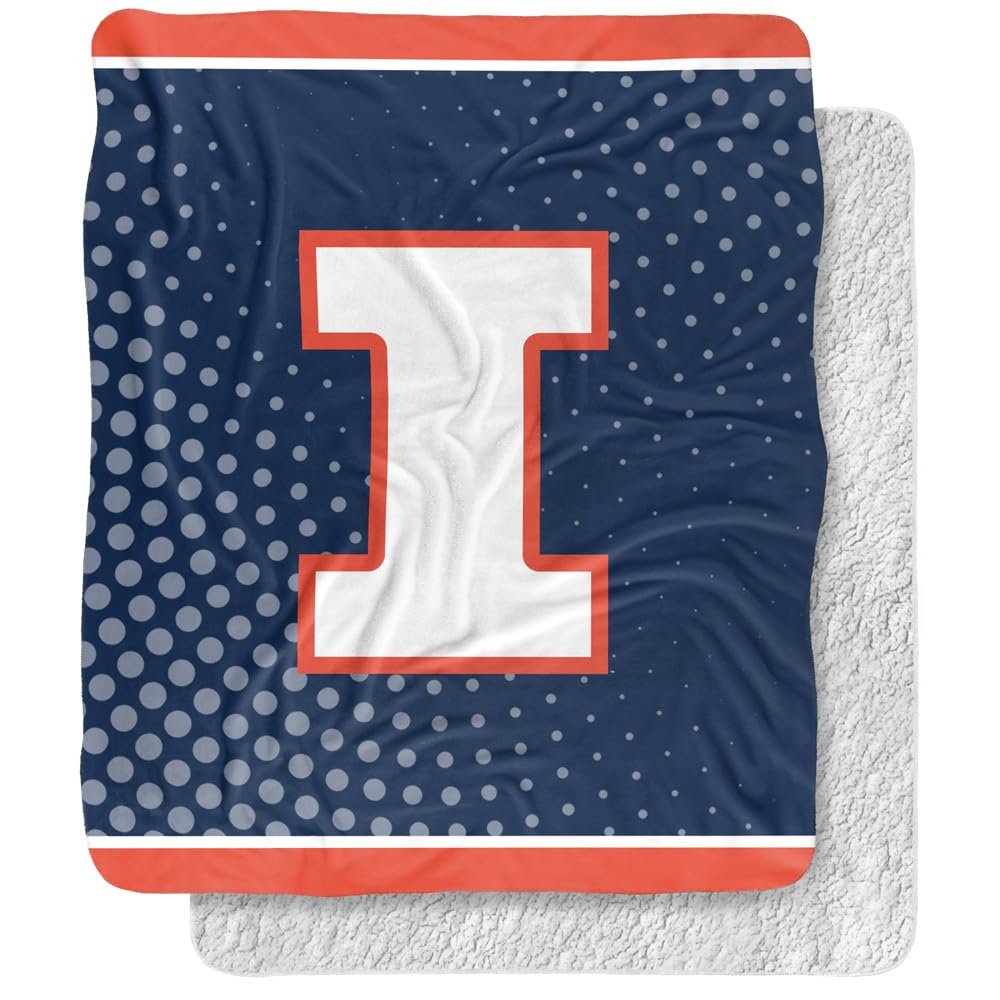 University of Illinois Blanket, 50"x60" Logo Dots, University of Illinois, Silky Touch Sherpa Back Super Soft Throw Blanket