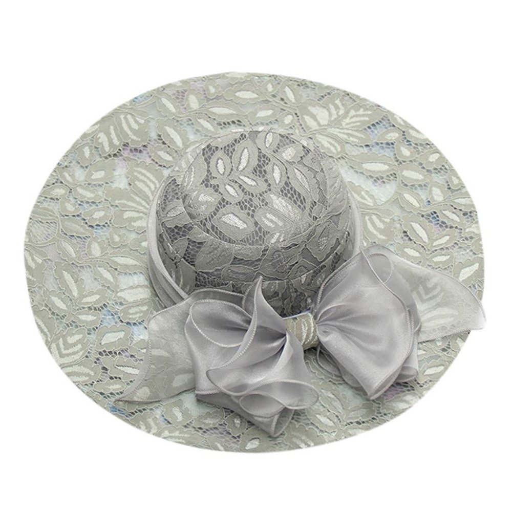 BCDlily Summer Beach Hats for Women, Women's Derby Hats Wide Brim Tea Party Hats Cocktail Fascinator Dress Cap Grey