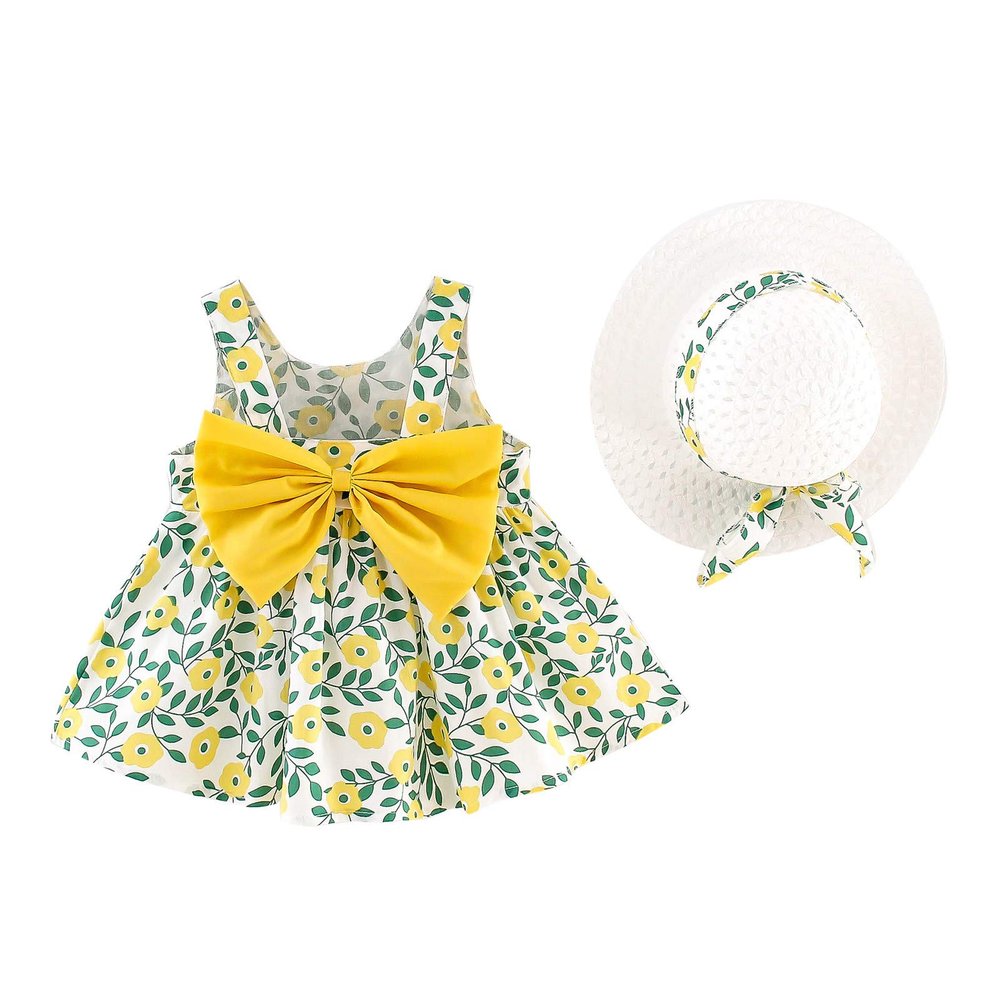 Little Girls Sleeveless Dresses Sundress Floral Print Tutu Skirts Above Knee Cami Dress Bowknot Sling Dresses (Green, 4-5 Years)