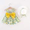 Little Girls Sleeveless Dresses Sundress Floral Print Tutu Skirts Above Knee Cami Dress Bowknot Sling Dresses (Green, 4-5 Years) view 2