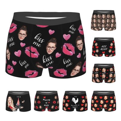 MESHELEY Custom Underwear Personalized for Men Boyfriend Husband Boxer Briefs with Photo Face Valentines Day Gifts for Him Small