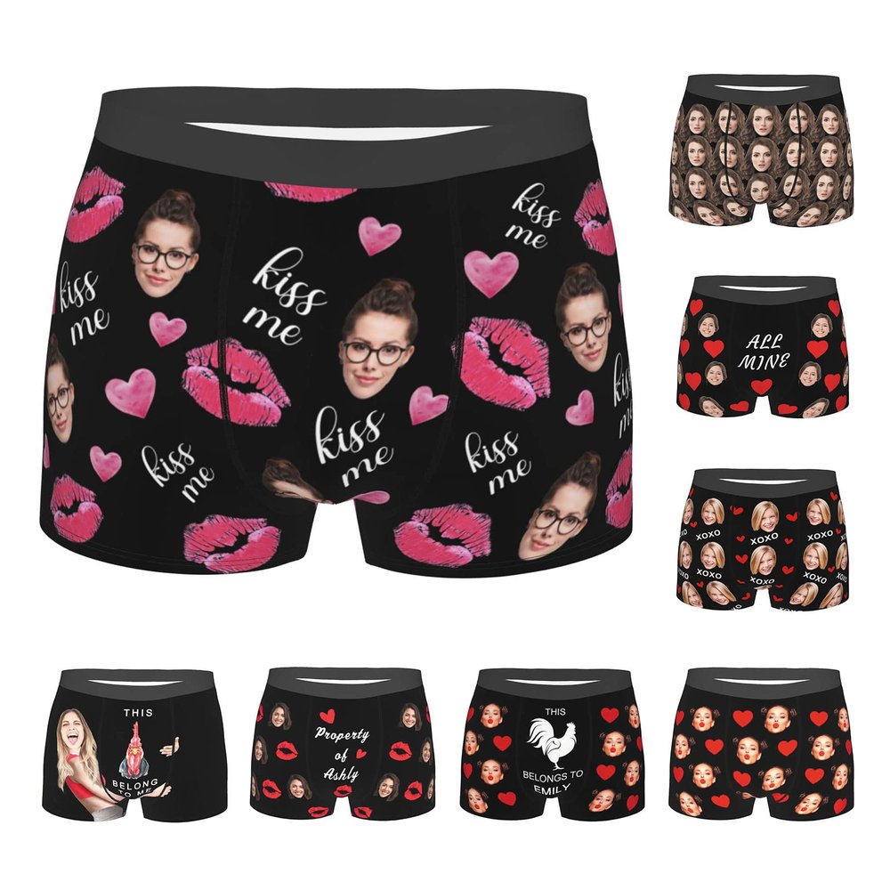MESHELEY Custom Underwear Personalized for Men Boyfriend Husband Boxer Briefs with Photo Face Valentines Day Gifts for Him Small