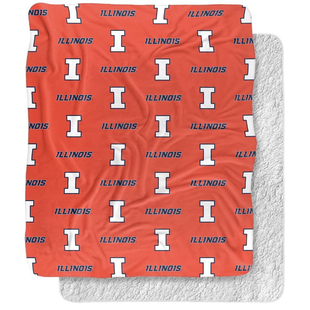 University of Illinois Blanket, 50"x60" Logo Pattern, University of Illinois, Silky Touch Sherpa Back Super Soft Throw Blanket